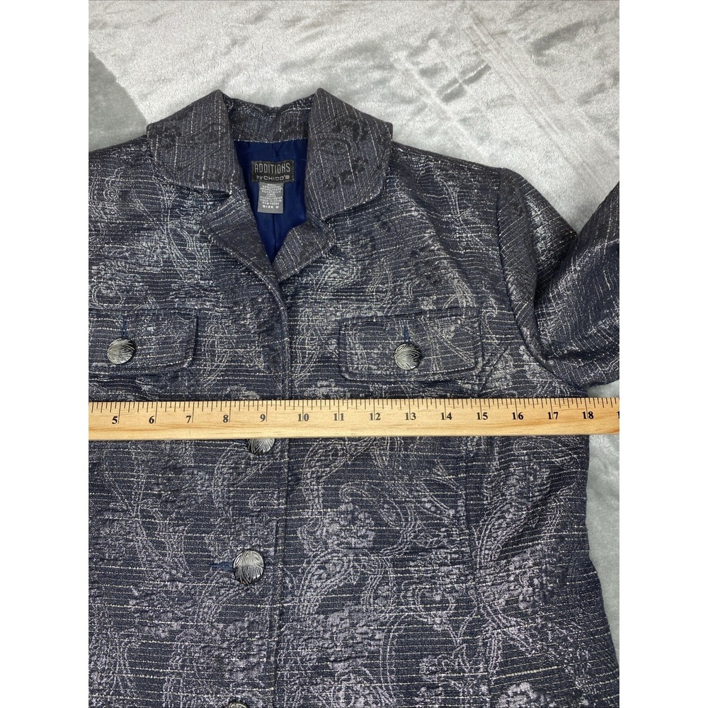 Additions by Chico's Jacket Gray Silver Metallic Floral Blazer Long Size 0 XS - Picture 8 of 10